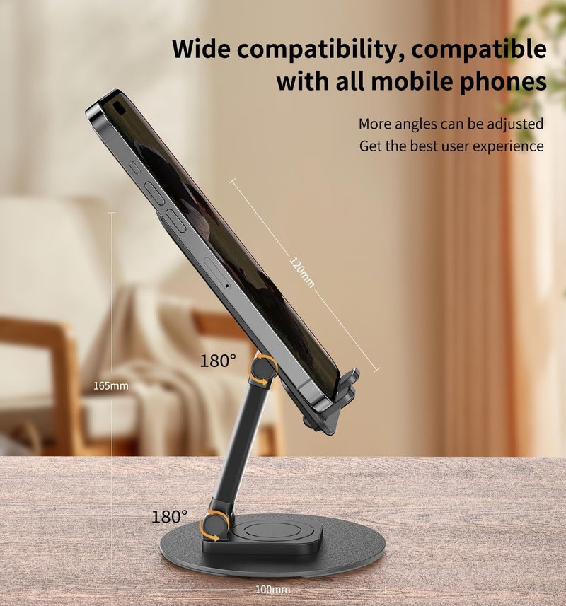 CXTX 360° Degree Rotating Mobile Phone Holder,Fully Adjustable Foldable Desktop Phone Holder Stand Base,Foldable Desktop Cell Phone Stands for iPhone17 16 15 Pro Max Plus iPad Samsung (K39B-black) - Image 5
